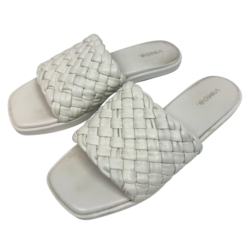 Vince Rumi Square Toe Woven Slide Slip‎ On Sandal White Size 7.5